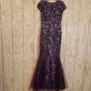 Alexander By Daymor NWT Aubergine Embroidered Lace Maxi Gown Dress Size 6 #1374